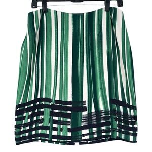Lafayette 148‎ New York Green Stripe Viscose Blend Skirt Size 8 Career